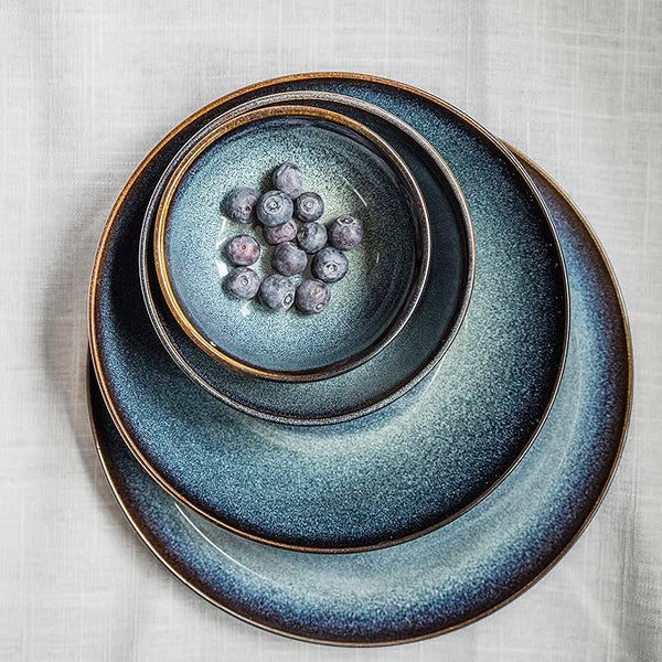 GLADELIG Dinnerware Set S16 Blue and Brown Stoneware